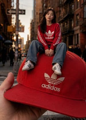Giant Fashion Cap Forced Perspective - AI image template preview