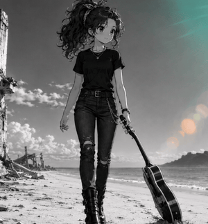 Dragging Guitar on Beach Walk - AI image template preview