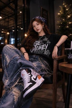 Ultra-Realistic Streetwear Café Portrait - AI image template preview