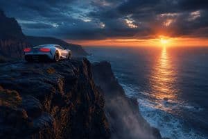 Sports Car on Ocean Cliff at Sunset - AI image template preview