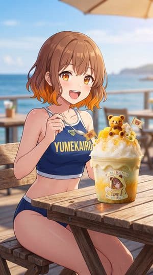 Anime Seaside Shaved Ice Swimsuit Girl - AI image template preview