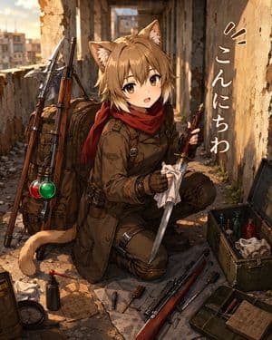 Cat-Eared Adventurer Gear Maintenance - AI image template preview