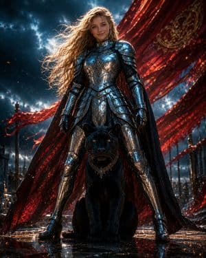 Armored Warrior with Black Panther - AI image template preview