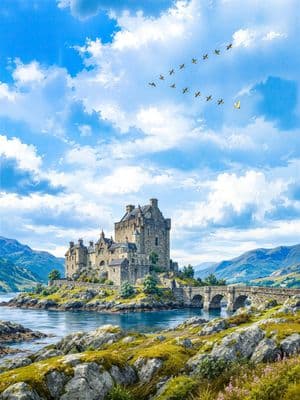 Castle Island with White Goose - AI image template preview