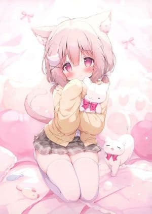 Pastel Shy Catgirl Bedroom - AI image template preview