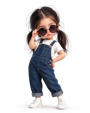 Chibi Girl in Denim Overalls - AI image template preview