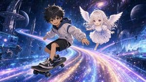 Cyberpunk Nebula Skateboarding Scene - AI image template preview
