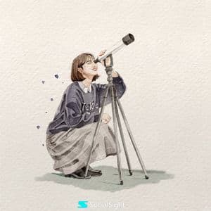 Watercolor Illustration of Woman with Telescope - AI image template preview
