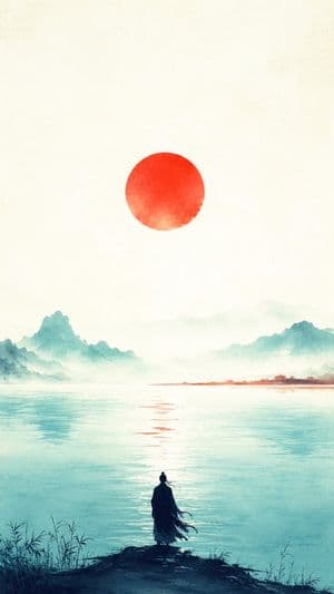 Oriental Zen Minimalist Sunset Poster - AI image template preview