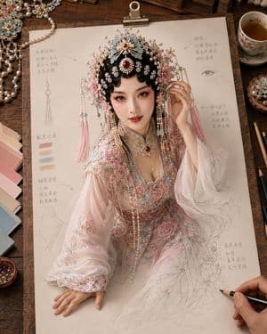 Traditional Chinese Opera Setup Sketch - AI image template preview