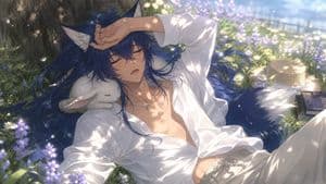 Wolf Boy Summer Meadow Nap - AI image template preview