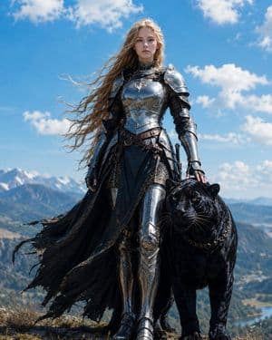 Blonde Knight with Black Panther - AI image template preview