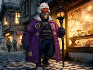 Masked Winter Lamplighter in Fantasy Alley - AI image template preview