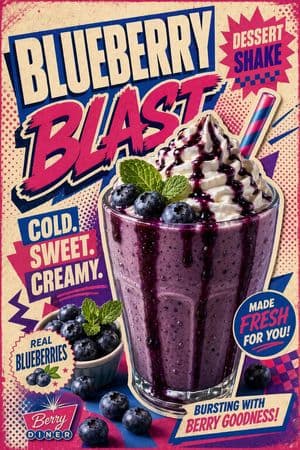 Retro Pop Art Blueberry Shake Poster - AI image template preview