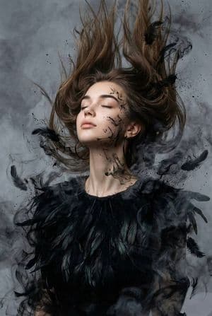 Dark Ethereal Raven Feather Portrait - AI image template preview