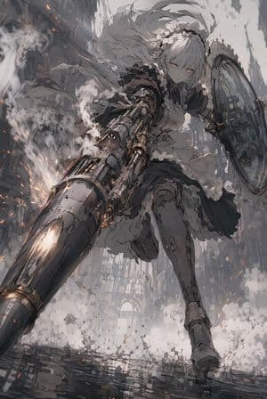 Silver-Haired Battle Maid - AI image template preview