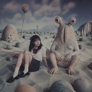 Schoolgirl and Eyestalk Alien in Sand Wasteland - AI image template preview