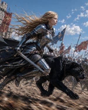 Blonde Knight and Black Panther Battle Charge - AI image template preview