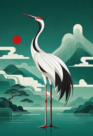 Geometric Red-Crowned Crane Poster - AI image template preview