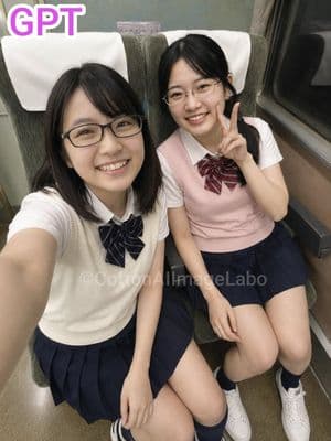 Japanese Train Selfie Girls - AI image template preview