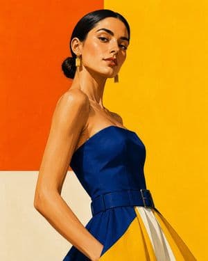 Geometric Color-Block Fashion Illustration - AI image template preview