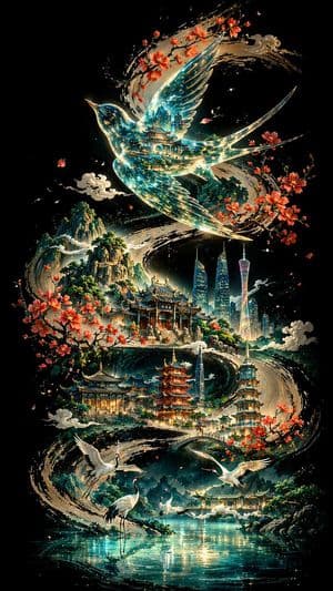 Ink Calligraphy Guangzhou Poster - AI image template preview