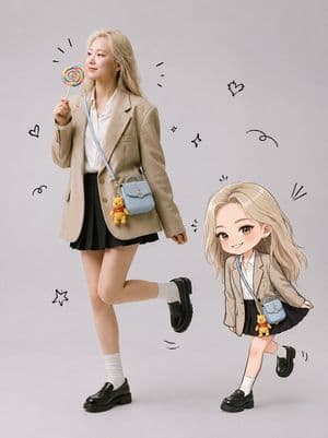 Realistic Portrait and Chibi Combo - AI image template preview