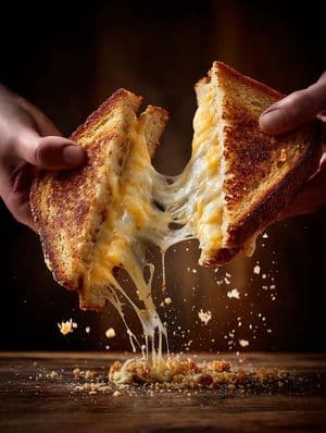 Cinematic Grilled Cheese Pull Action - AI image template preview