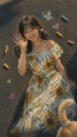 Asphalt Chalk Art Portrait - AI image template preview