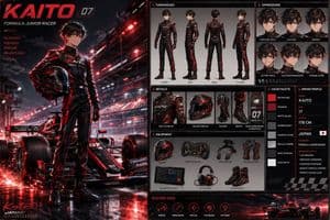 Anime Racing Driver Character Design Sheet - AI image template preview