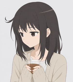 Melancholic Anime Girl Holding Tea - AI image template preview