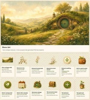 Cozy Hobbit App Asset Sheet - AI image template preview