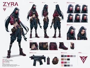 Cyberpunk Ninja Assassin Character Sheet - AI image template preview