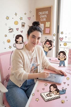 Pink Office Chibi Scene - AI image template preview