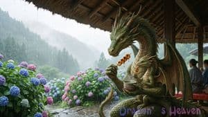 Rainy Dragon Family Eating Dango - AI image template preview