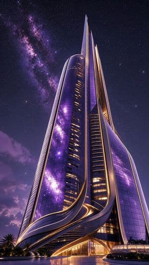 Futuristic Starry Skyscraper Wallpaper - AI image template preview