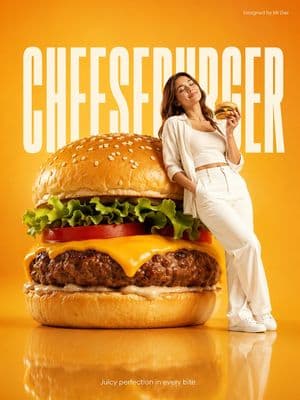 Minimalist Giant Cheeseburger Ad Concept - AI image template preview