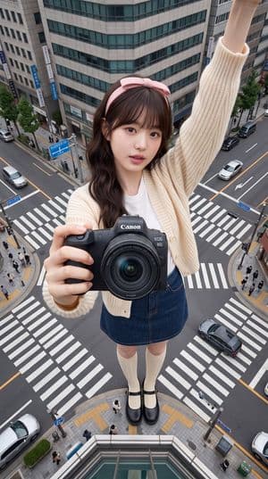 Giant Forced Perspective City Selfie - AI image template preview