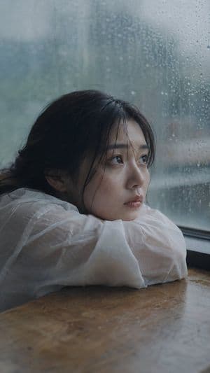 Japanese Woman in Rain Portrait - AI image template preview