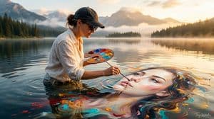Surreal Fine Art Water Painting Portrait - AI image template preview