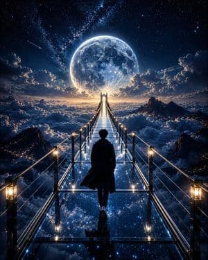 Moonlit Glass Bridge Fantasy Scene - AI image template preview