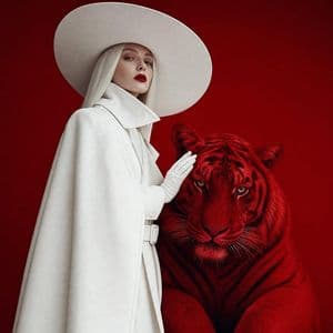Surreal Crimson Tiger Portrait - AI image template preview