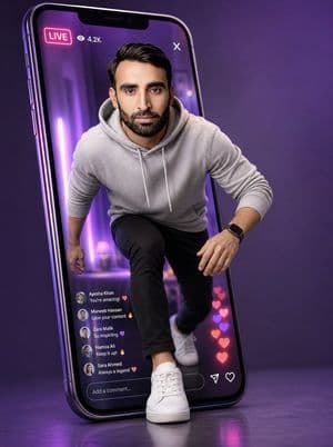 3D Smartphone Illusion Concept - AI image template preview