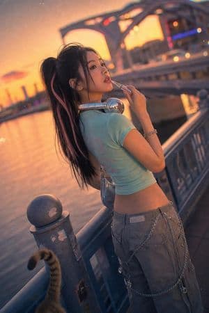Cinematic Golden Hour Bridge Portrait - AI image template preview