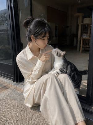 Candid Mobile Portrait with Cat - AI image template preview