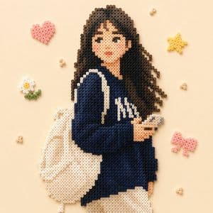 Beaded Pixel Art Portrait - AI image template preview