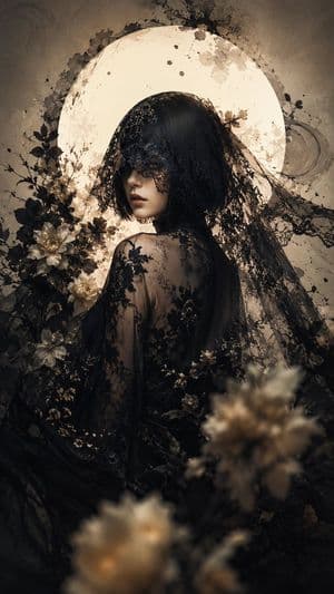 Gothic Lace Veil Moon Portrait preview