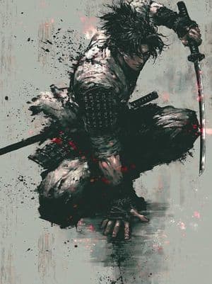 Samurai Ink Wash Manga Art - AI image template preview