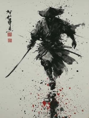 Sumi-e Samurai Ink Painting - AI image template preview
