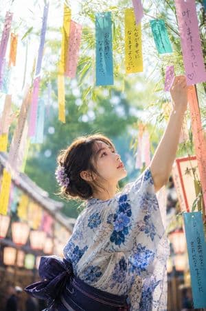 Tanabata Japanese Woman Illustration - AI image template preview